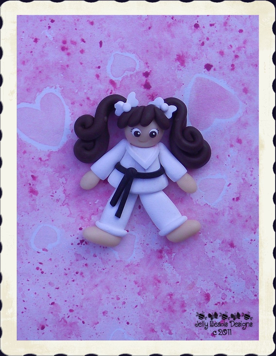 Karate Girl polymer clay bead/charm/hair bow center