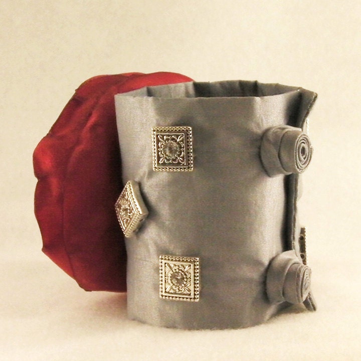 Blood Red Rose and Silver Cuff