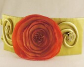 Tangerine Chartreuse Taffeta and Beads Cuff