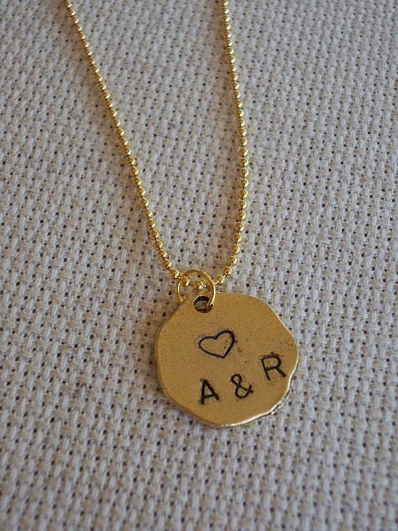 Personlized hand-stamped heart and initials- Love Necklace
