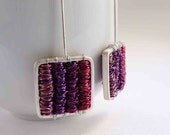 Long silver earrings, Tangle earrings Purple - Sterling silver and copper