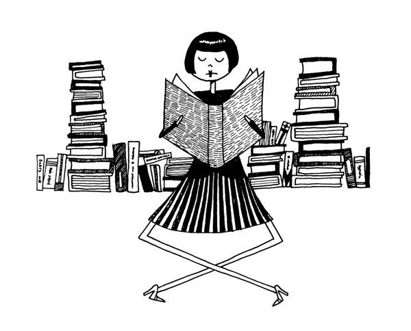 Book lover librarian // 4x6 art print // Emma loves to read (black and white)