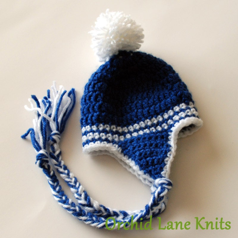 Nautical Navy Earflap Baby Boy Hat - Newborn Photography Prop