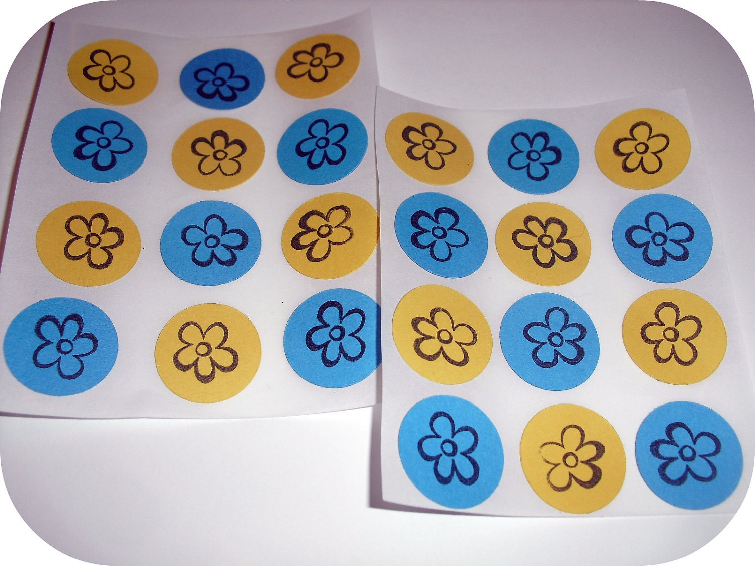 1 inch Flower Stickers or Envelope Seals - Blue and Yellow Set of 24