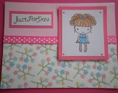 Just For You Handmade Card - 3D Pretty  Girl - Pink with Spots and Flowers