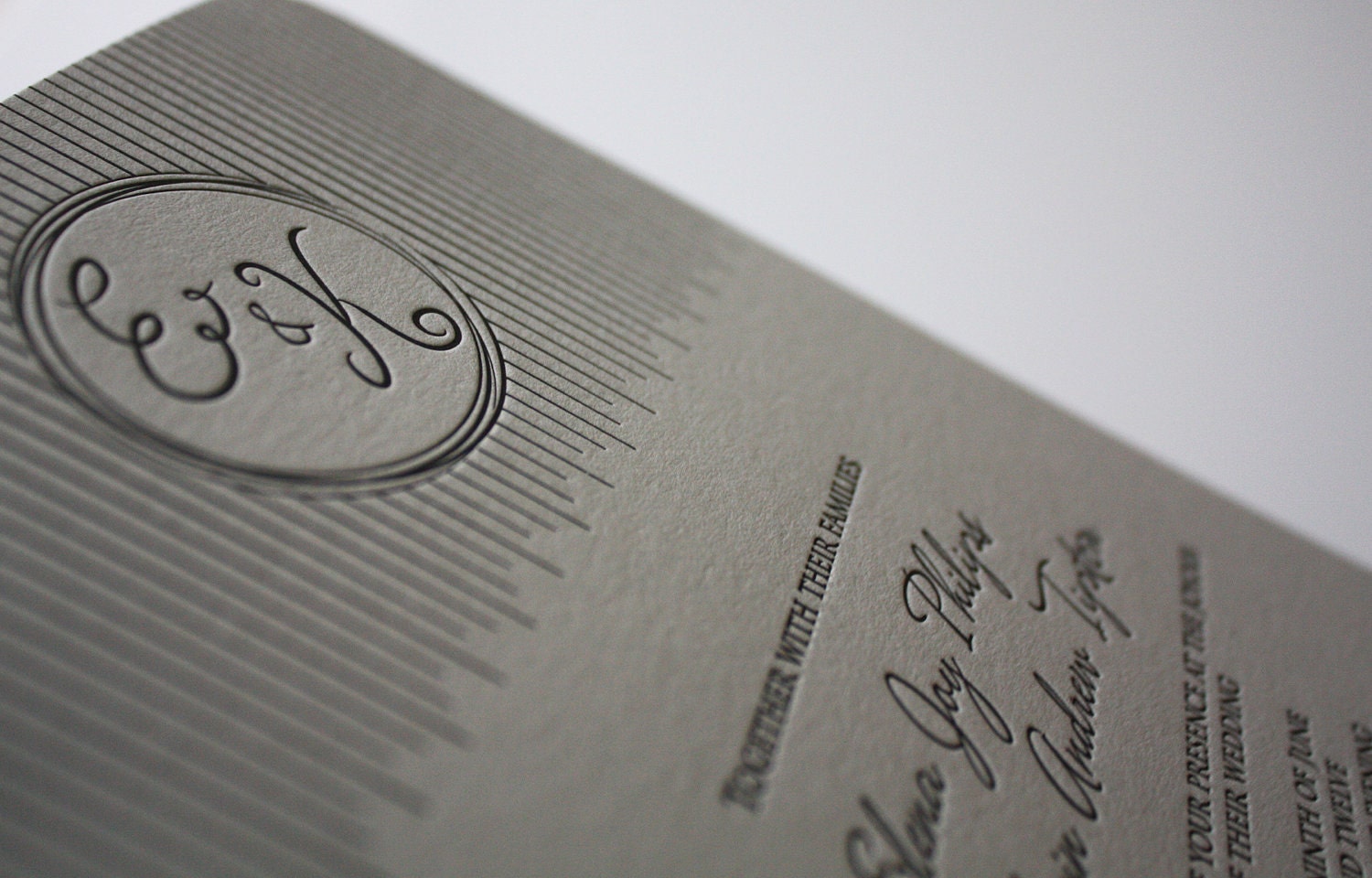 Letterpress Wedding Invitations on Premium Cotton Cardstock, The Elena Suite, 50 sets