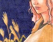 ACEO Art Print Midnight Field, Giclee Archival, Wheat Night Rustic - Limited Edition 2/25