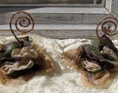 Fabric Hand stamped Flower Place Card Holder Chocolate Brown and Green  Set of 10 by My Broken Art on Etsy