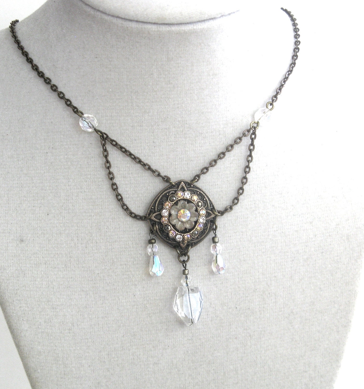 Renaissance - Aurora's Star in CRYSTAL - Exclusive SIGNED vintage brass and Swarovski necklace