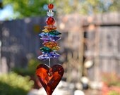 Wild Heart Red, Blue or Pink Beaded Crystal Suncatcher Charm or Ornament, Home Decor