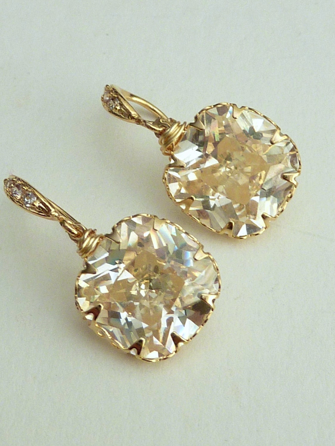 Canary Yellow Square CZ ( Not Foiled Back) with 16k Gold Plated CZ Earrings - Free USA / Worldwide Shipping