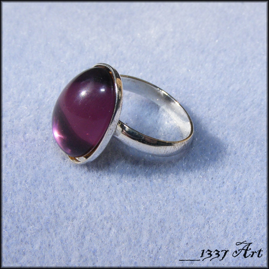 Birthstone Ring February Amethyst Purple, Silver Adjustable Size 8