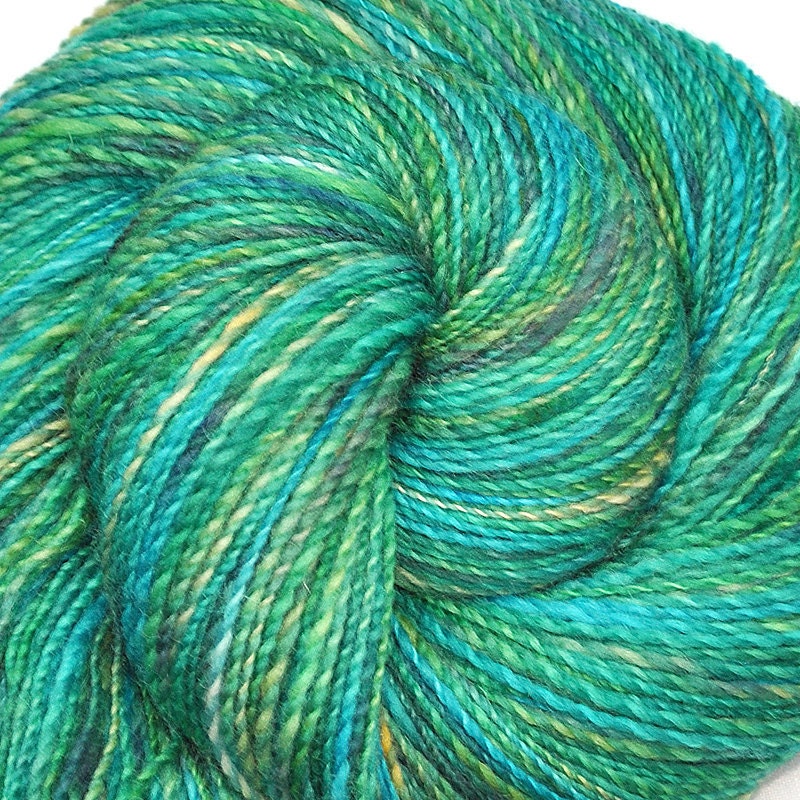 Hand spun yarn - MAGICAL WOODS - Handpainted Corriedale wool, DK weight, 360 yards