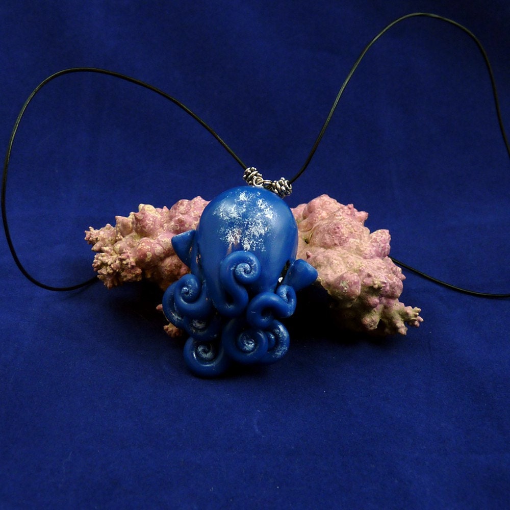 Night Sky Octopus Necklace - Yellow Polymer Clay Cephalopod Jewelry