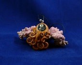 Brass Steampunk Octopus Necklace -  Polymer Clay Neo-Victorian Pendant