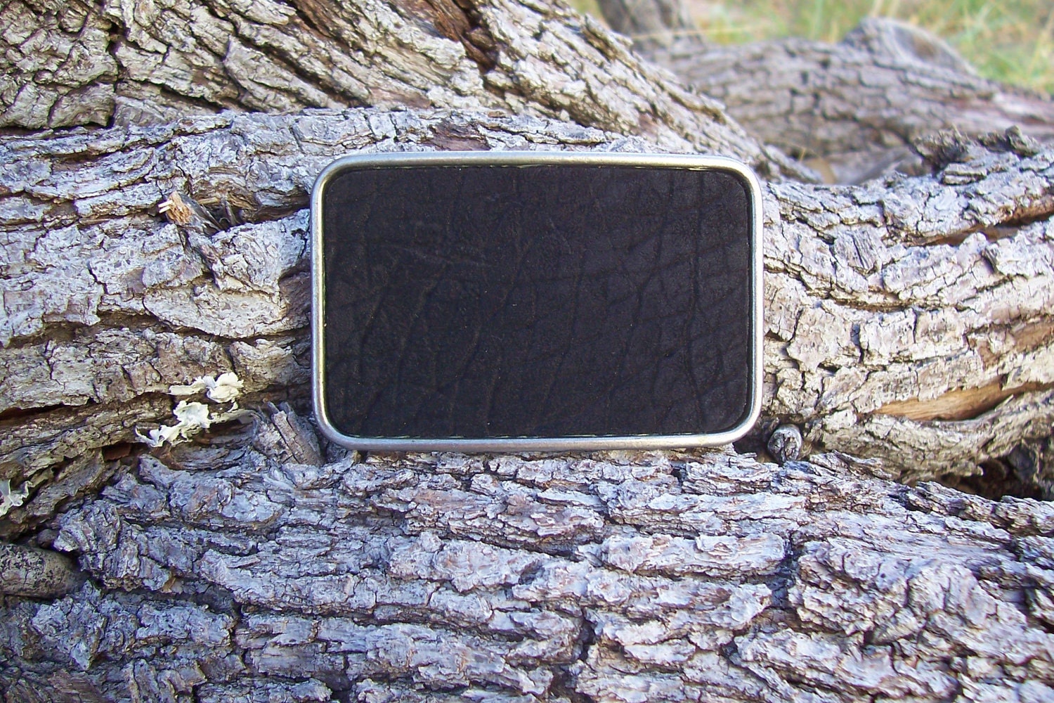 Black Hippopotamus belt buckle,  Exotic Leather and steel.