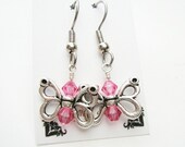 Butterfly Earrings with Pink Crystals and Metal Butterfly Wings FREE Shipping FREE Sterling Upgrade