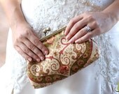 Clutch Frame Kisslock Purse Lined in Silk in a Damask Print