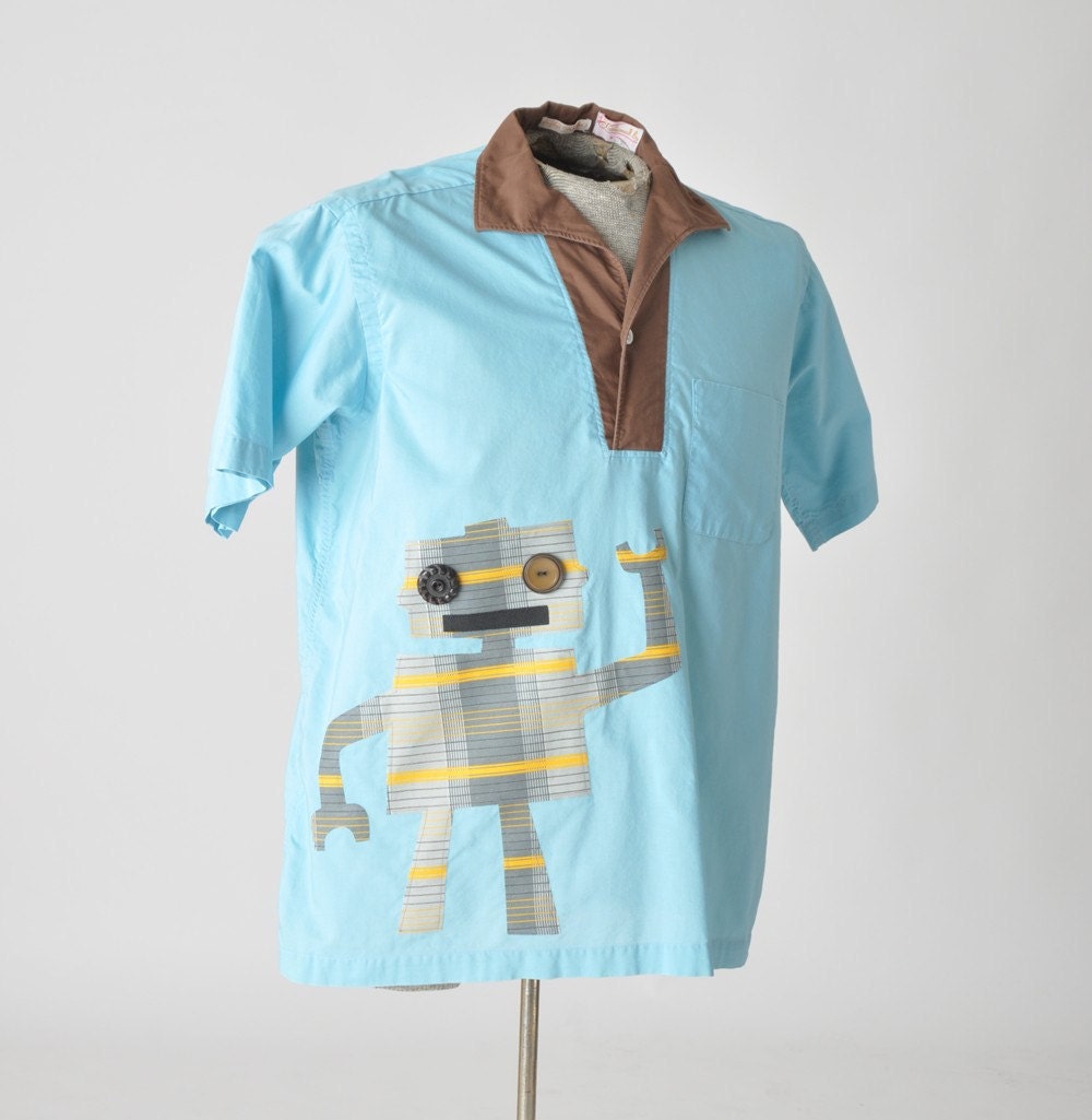 vintage robot mens shirt - L / XL 50's/60's - beach wear