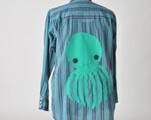mens vintage western snap shirt with octopus - large / xl