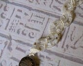 Micro macrame  White bridal bracelet. Micromacrame wedding jewelry.