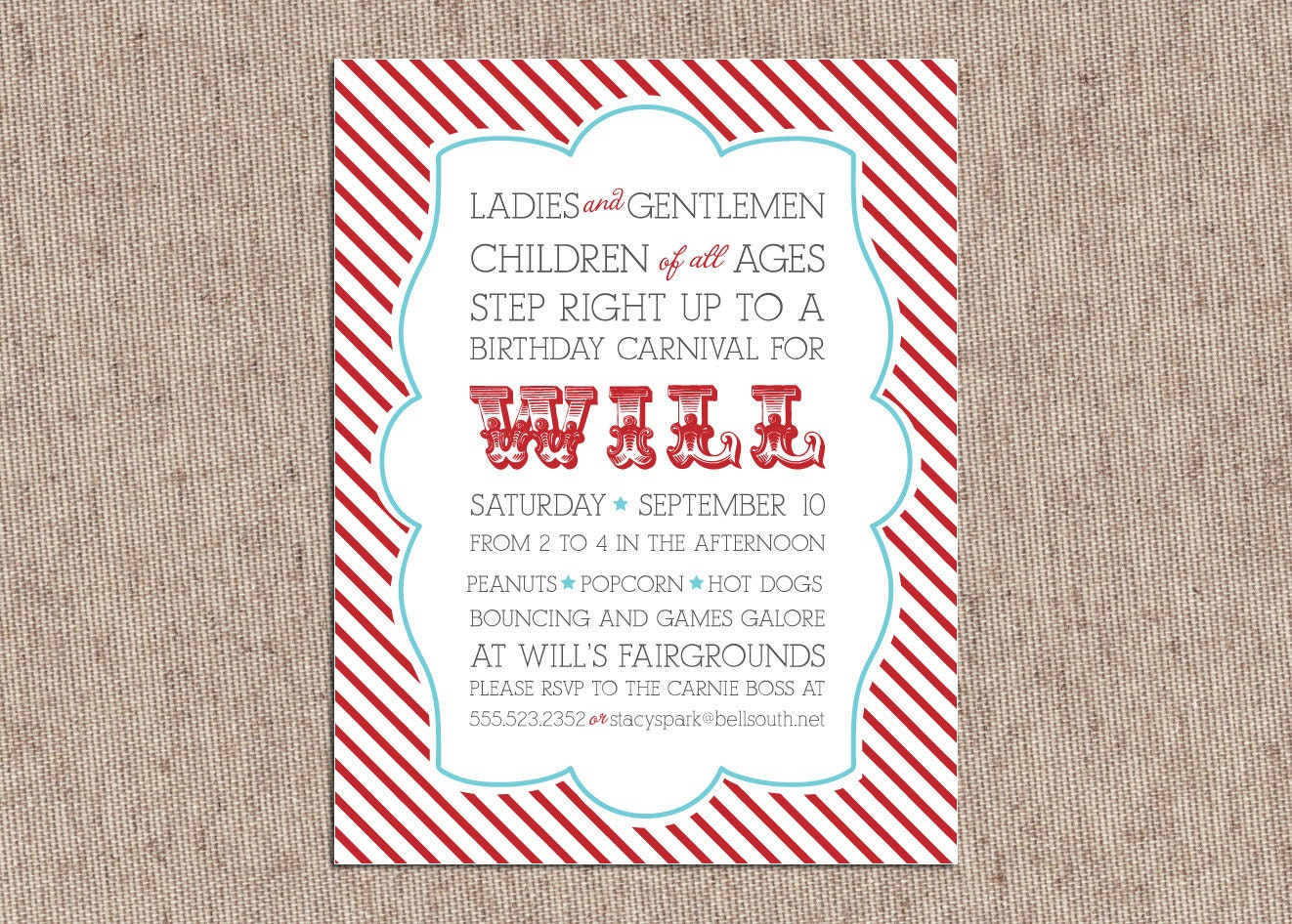 Carnival Birthday Party Invitation - Vintage Circus Double Sided Printed Invites - Bright and Colorful