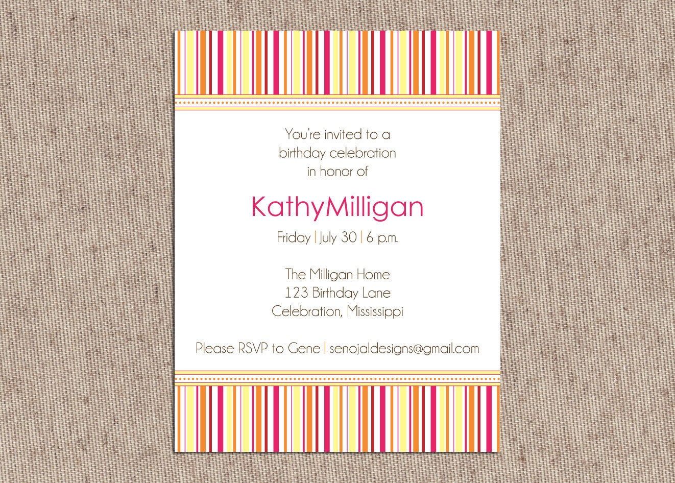 Mod Stripes Birthday Party Invitations - Set of 12 Custom Invites