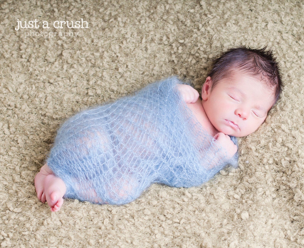 Mohair and Silk Knit Wrap for Newborn - Beautiful Baby Photography Prop Wrap - Many Colors Available - Shown in Dusk Blue