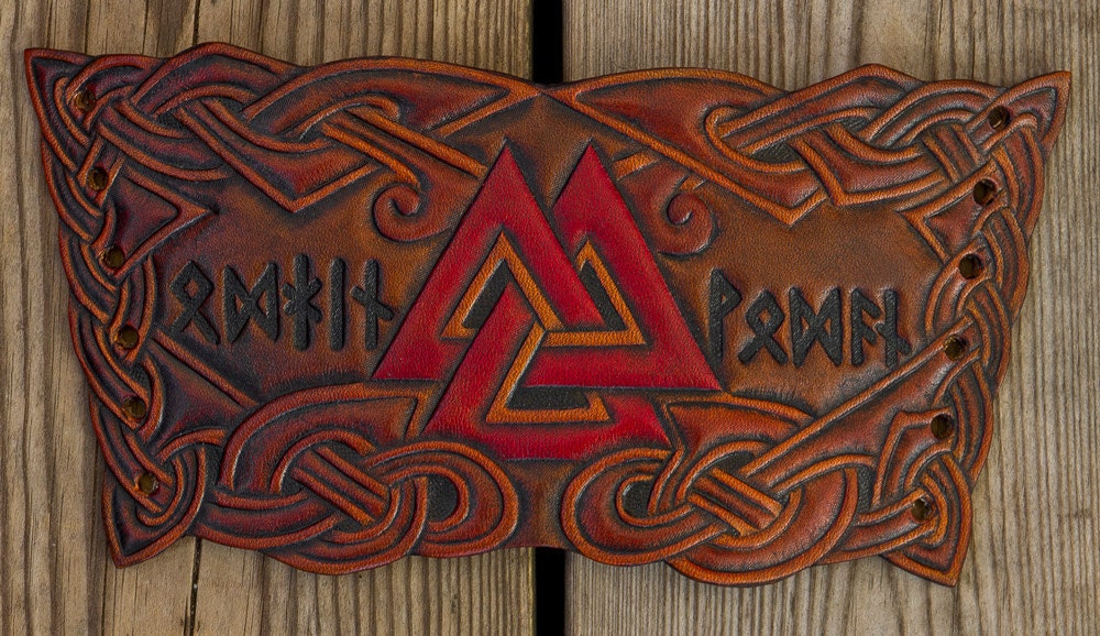 Viking Leather Wristband with Valknut Design