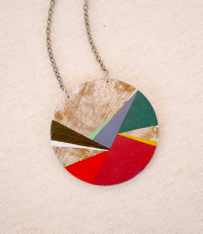Geometric hand painted pendant -multicolor - Large