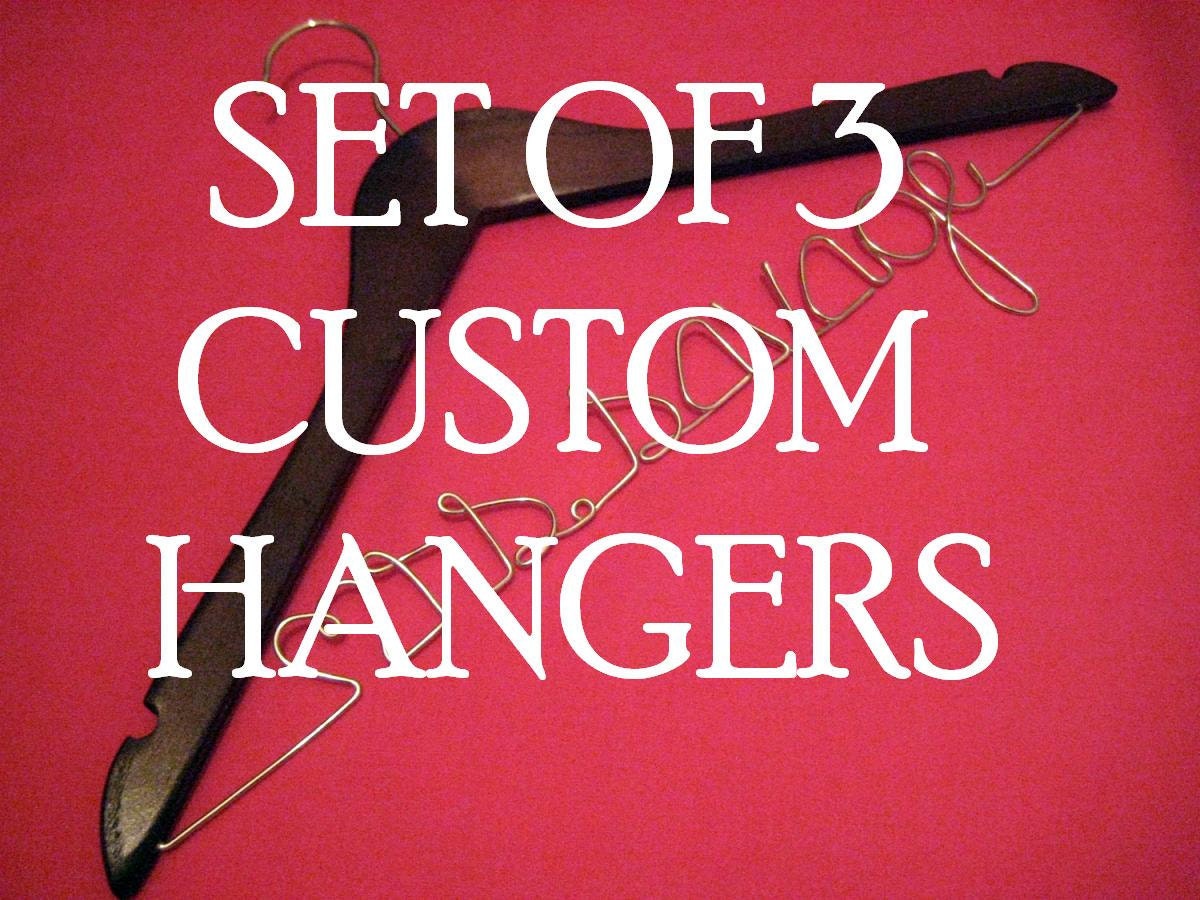 Personalized Hangers Customized for Wedding - SET of THREE single line hangers