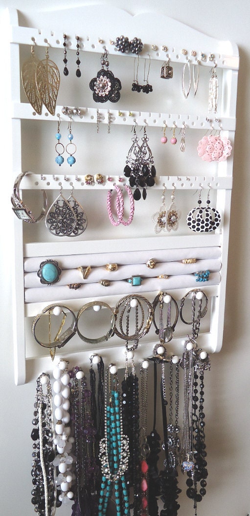 Jewelry Organizer, Ring Holder, Maple Hardwood, Cabinet Grade White Paint, Boutique Quality & Design, BEAUTIFUL STORAGE SOLUTION, 6/9