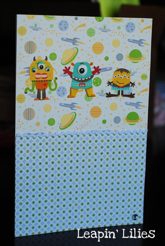 5 Silly Monsters from Space blank cards for boys set