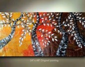 ORIGINAL Abstract Painting Art Landscape birch treescape painting great color 48x24 Modern Contemporary Texture by OTO
