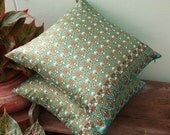2 Pillow Covers Green and Gold  Painting sofa Throw decorative pillow cushion covers 18 inches