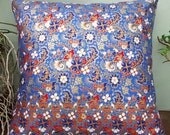 2 Pillow Covers Blue and Gold  Flower Painting sofa Throw decorative pillow cushion covers 18 inches