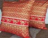 2 Pillow Covers Red and Gold elephant Painting sofa Throw decorative pillow cushion covers 18 inches