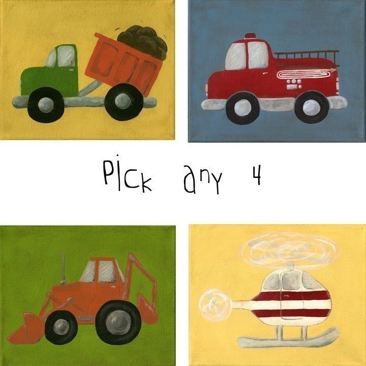 Transportation Set Nursery Art - Set of FOUR 8x10 PRINTS - Create your own set