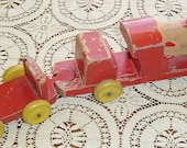 Vintage Antique 1950s Childrens Toy Train Red and Yellow Wood Chad Valley