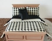 FREE SHIPPING Miniature Dollhouse Black Cream Bedding Double bed 1:12 scale