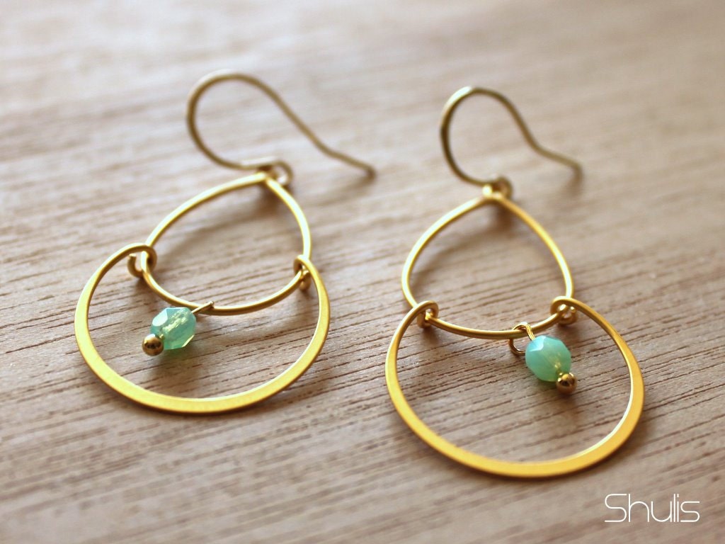 Shahar Gold Chandelier Earrings w/ Turquoise Czech Glass Bead
