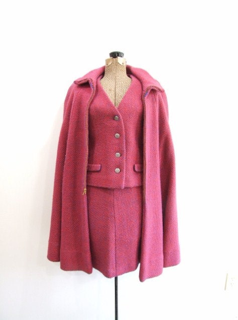 Vintage Wool Suit with Cape Pink Suit ON SALE - XS/S