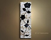 Flower Landscape Painting Abstract white Gold cream brown Texture Art painting great metallic 12x40 Modern acrylic Made to Order by OTO