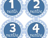Baby Month Stickers Boy Monthly Onesie Stickers Navy Blue Light Blue Polkadot First Year Month Stickers Baby Shower Gift and Photo Prop Jake