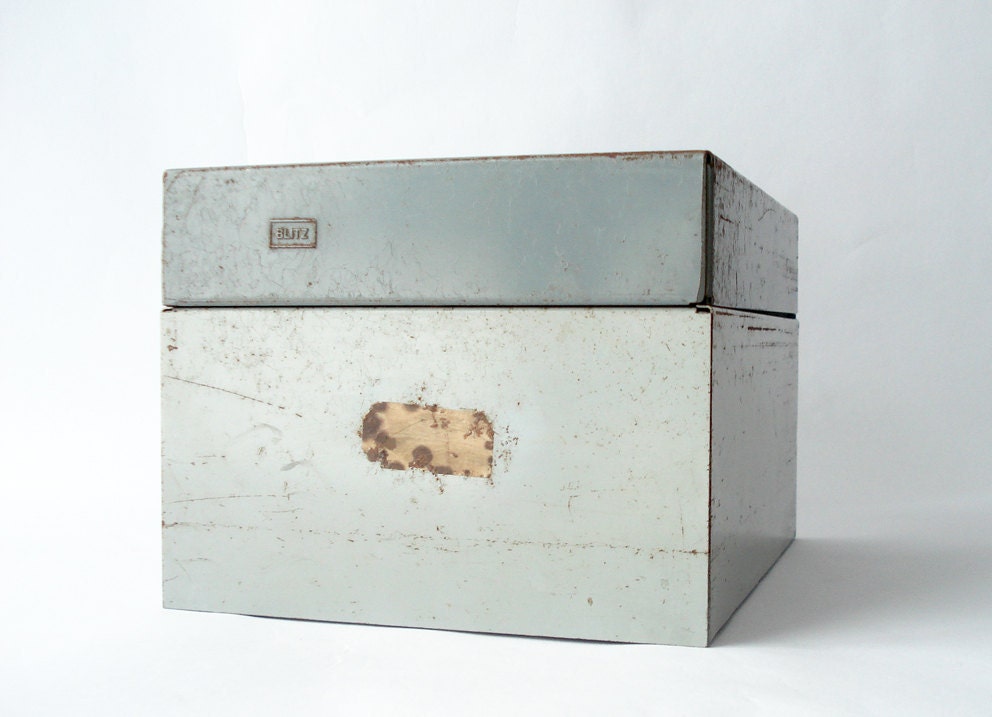 vintage blue and grey metal Office box by Blitz.