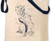 vintage design MERMAID cotton navy handle and print tote bag - ToTheMoonAndBack