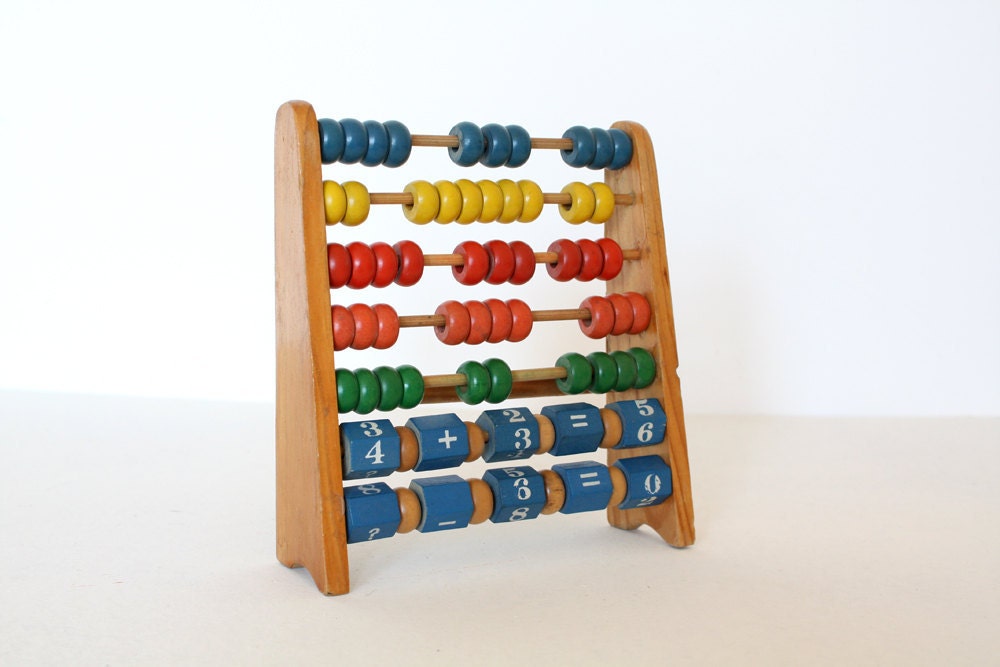 Vintage wooden abacus with letters and numbers