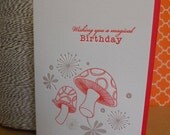 letterpress mushroom birthday card