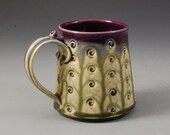 Mug handmade wheel thrown purple eggplant fern green porcelain by Mark Hudak