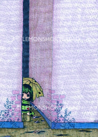 Girl in Alley, Art Print 5x7"  Dirty Money, Pop Illustration Melancholy Rain